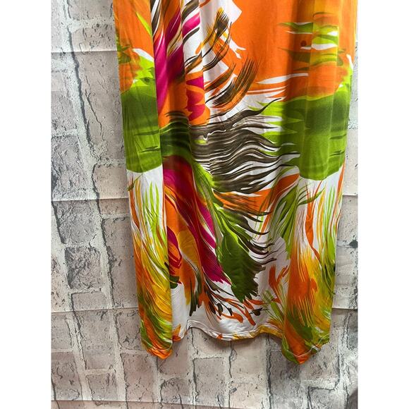 ATTITUDES by RENEE Women Round Neck Maxi MultiColor Abstract Floral Dress Size L - Picture 4 of 10